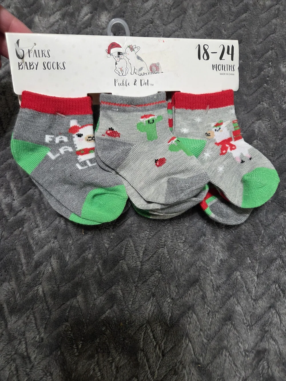 Pickle & Dot Baby Socks - Red, Green & Gray - 6 Pairs (18-24 Months)